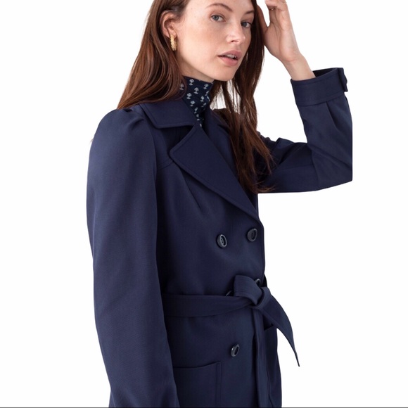 & Other Stories NWT Navy Twill Belted Trench Coat - Picture 3 of 10